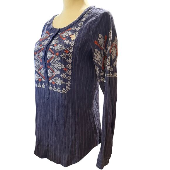 Sundance Embroidered Boho Tunic Top, Navy, Women's Size Small - Picture 3 of 6
